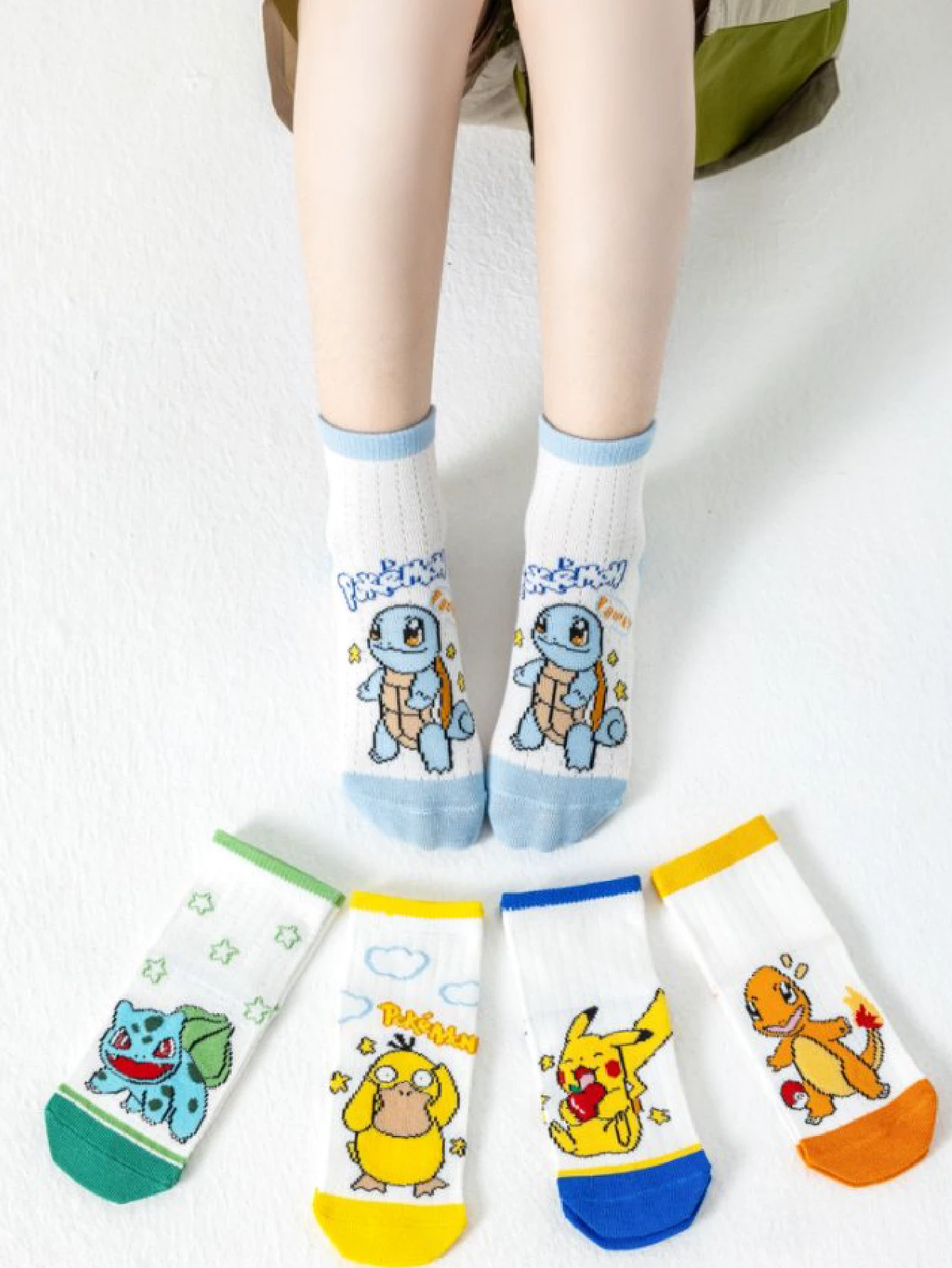 pokemon 1/5 Pairs Pokemon Cartoon Cute White Straight Tube Thin Ankle Socks, Versatile For Summer