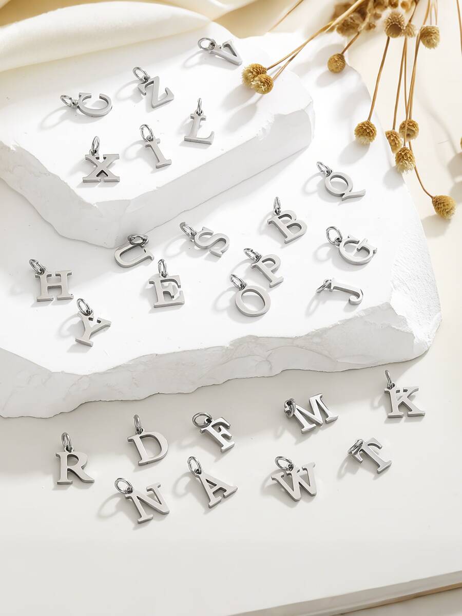 1pc Stainless Steel Initial Pendant, Suitable For Making Jewelry Accessories, Earrings, Necklaces, Bracelets, Anklets, Bag Charms, Keychains, Phone Case Charms, Ideal For Summer Beach Vacation Decor, Graduation/Back To School Gifts