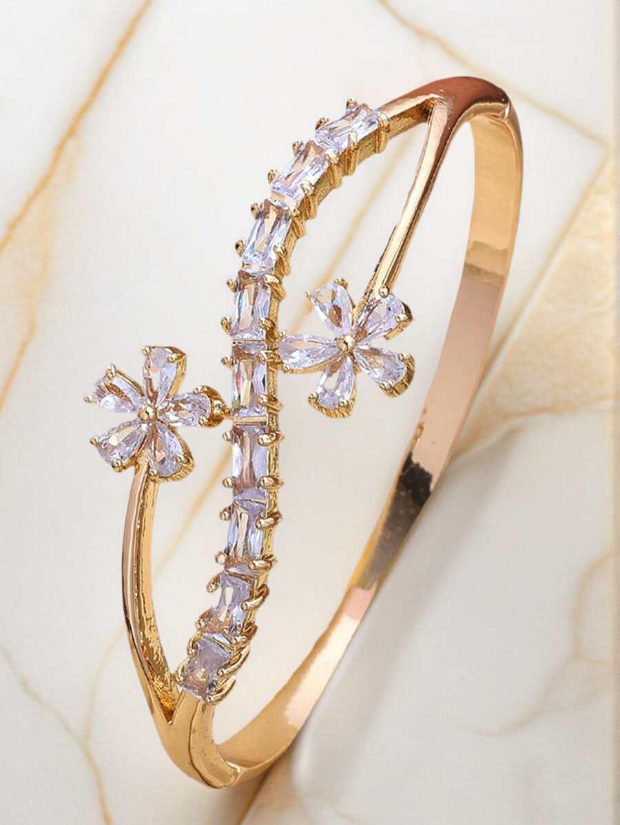 Charming Fashion Bangle Bracelet Zirconia Flower Bracelet Girl Gift Party