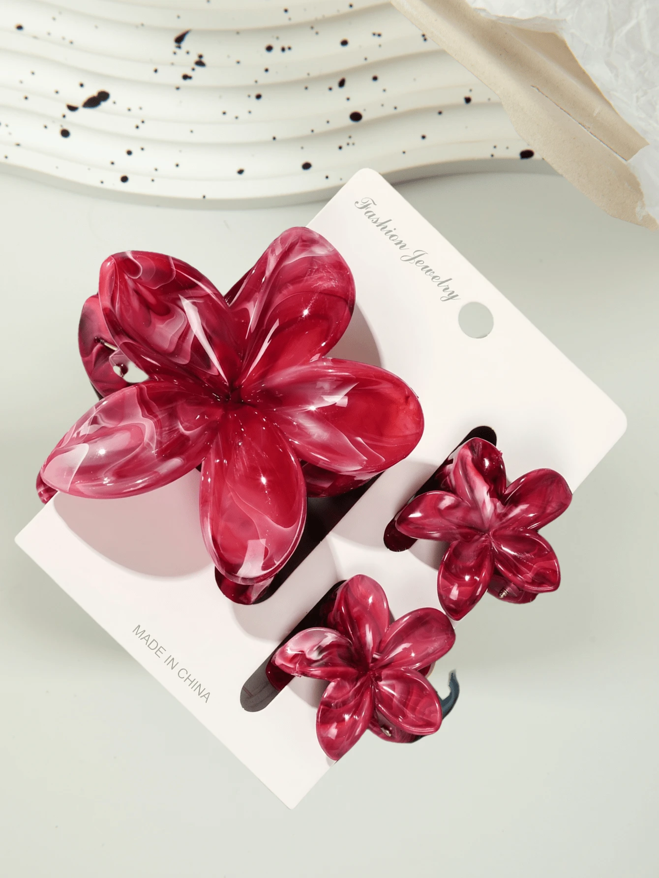 3pcs/Set Spring/Summer Boho Gradient Marble Flower Hair Clips Combination, Different Sizes, Beach Vacation Hair Accessories Hair Claws Claw Clips Hair Jaw Clip Hair Clamps Hair Clutch Hair Catcher Clip