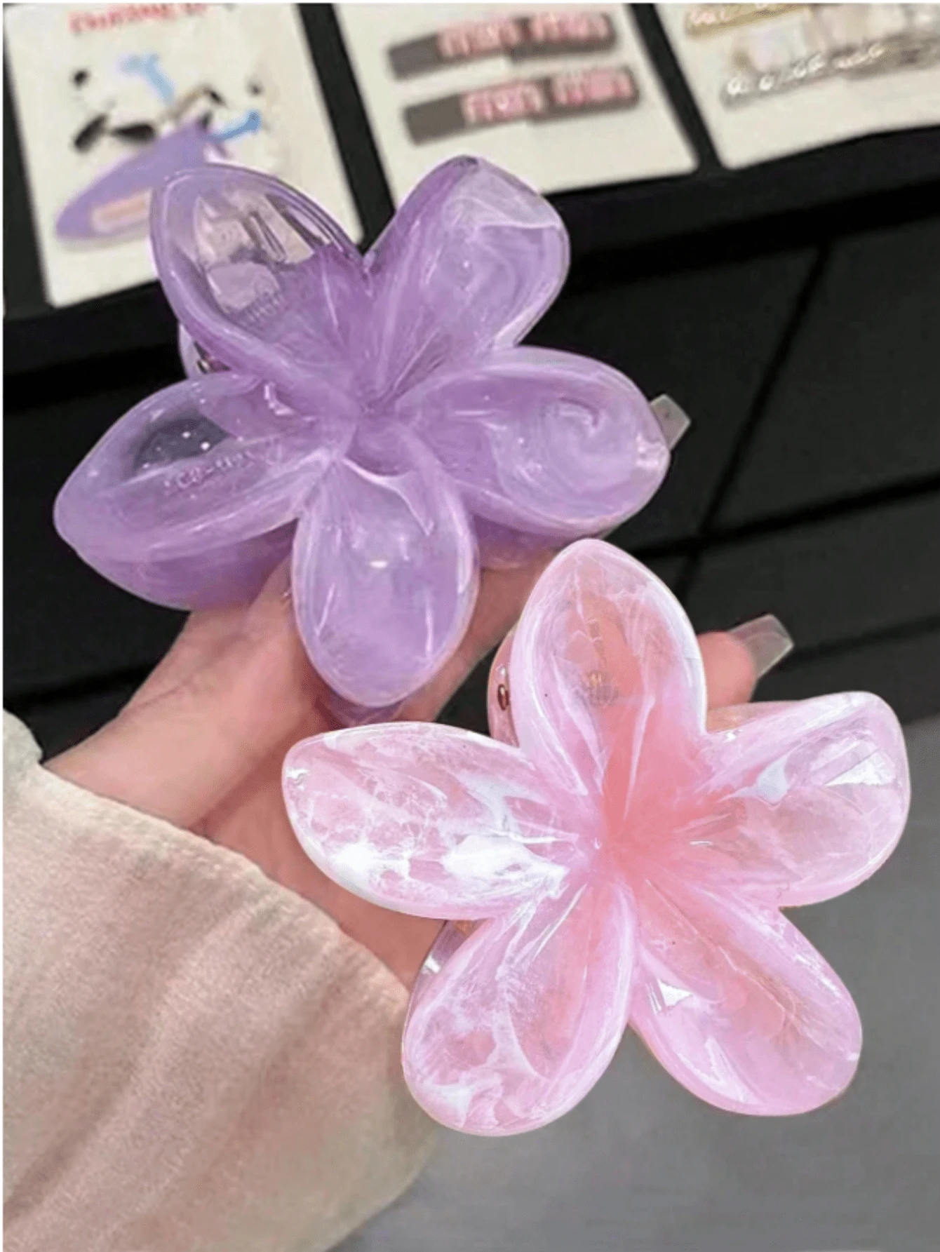 2pcs New Acrylic Frangipani Flower Design Oversized Hairpins, Elegant And Exquisite Personalized Hairpin Accessories For Valentine's Day, Suitable For Women, Versatile Daily Wear