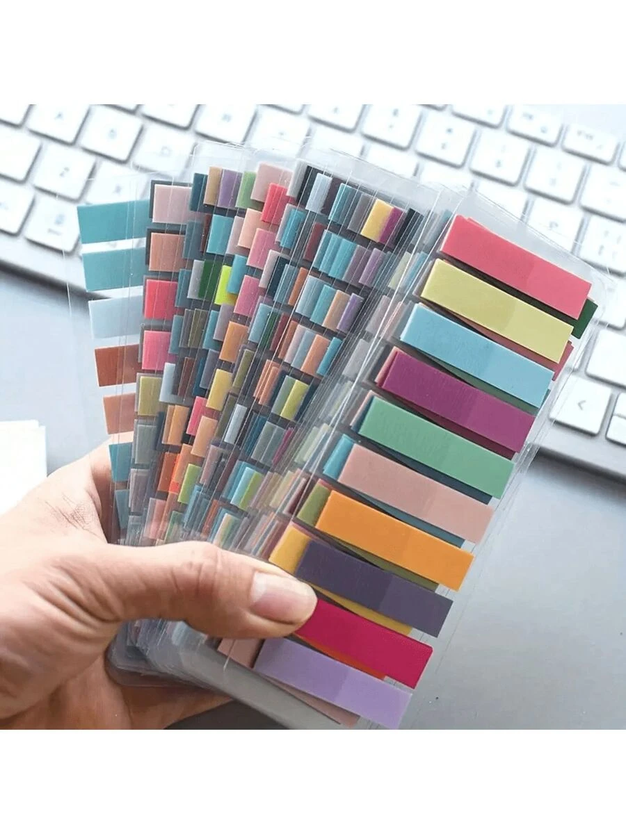 1000/1800/2400 Stück, Klebeetiketten, Seitenzahlmarker, Haftnotizen, farbige transluzente beschreibbare und wiederverwendbare Lesezeichen-Etiketten, hübsche Schleifen-Indexetiketten, europäischer und amerikanischer retro-farbiger PET-Transparent-Haftnotizen-Index