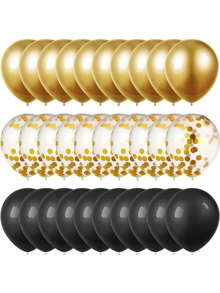 30 pezzi Set di palloncini neri e dorati da 12 pollici per matrimonio, San Valentino, anniversario, fidanzamento, addio al nubilato, compleanno, decorazione per feste, eventi, celebrazioni festive
