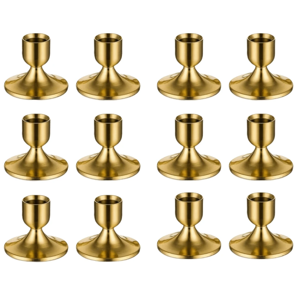 12pcs Gold Tapered Candlesticks, For Tabletop Centerpieces, Wedding Receptions, Holiday Christmas Capes, Home Decor, Halloween/Christmas Decoration,Room Decor,Gifts
