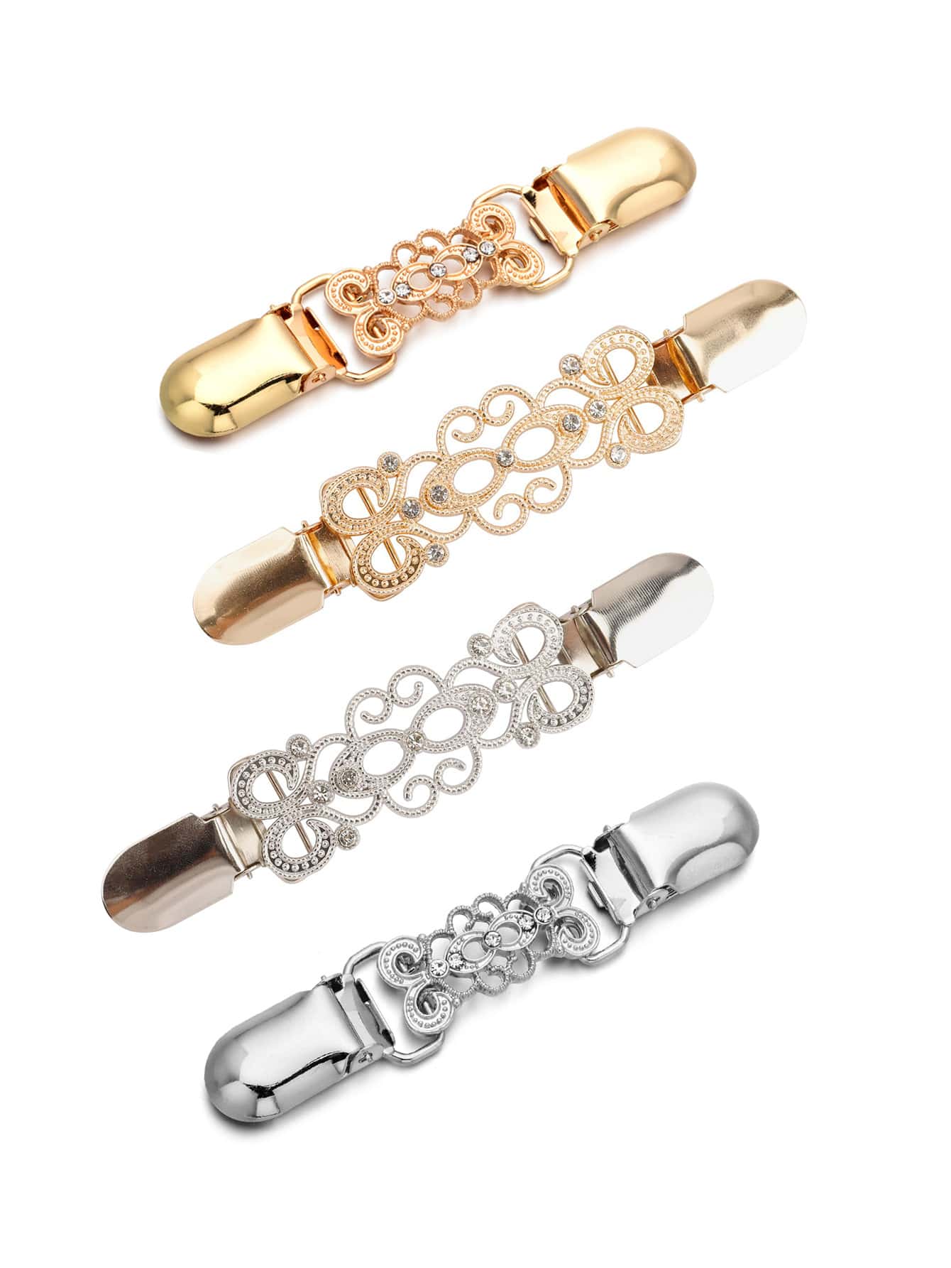 Yanxyad Clips de col de cardigan vintage, pince à la taille pour femmes, broche pour robe et chemise, motif floral argenté et doré pour châle de pull, pince à la taille pour refréner le châle, le cardigan et le col. Broche pour vêtements et cadeaux afin de resserrer la taille du pantalon