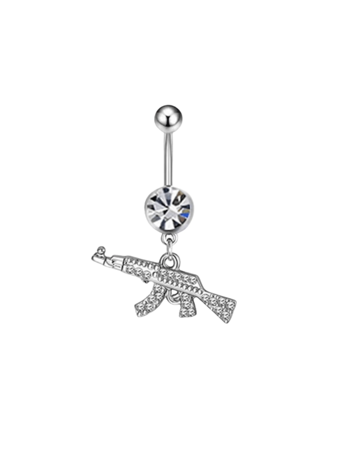 Pendentif de nombril en forme de pistolet à motif géométrique, bijou de piercing de nombril serti de strass étincelant