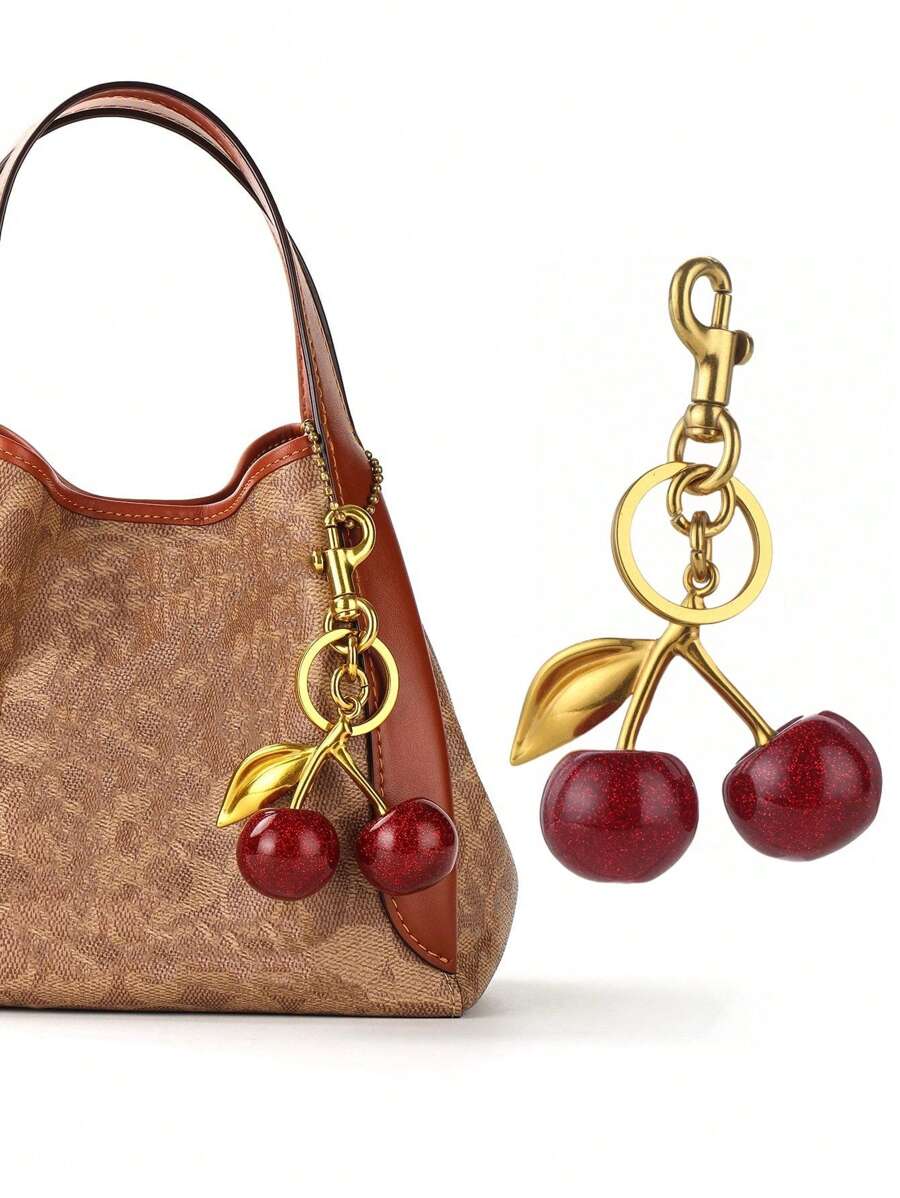 1pc Burgundy Cherry Bag Charms Wallet Charms Keychain -, Cherry Charms Car Cherry Accessories Keychain Women Christmas Gift Valentine's Day Bag Gift