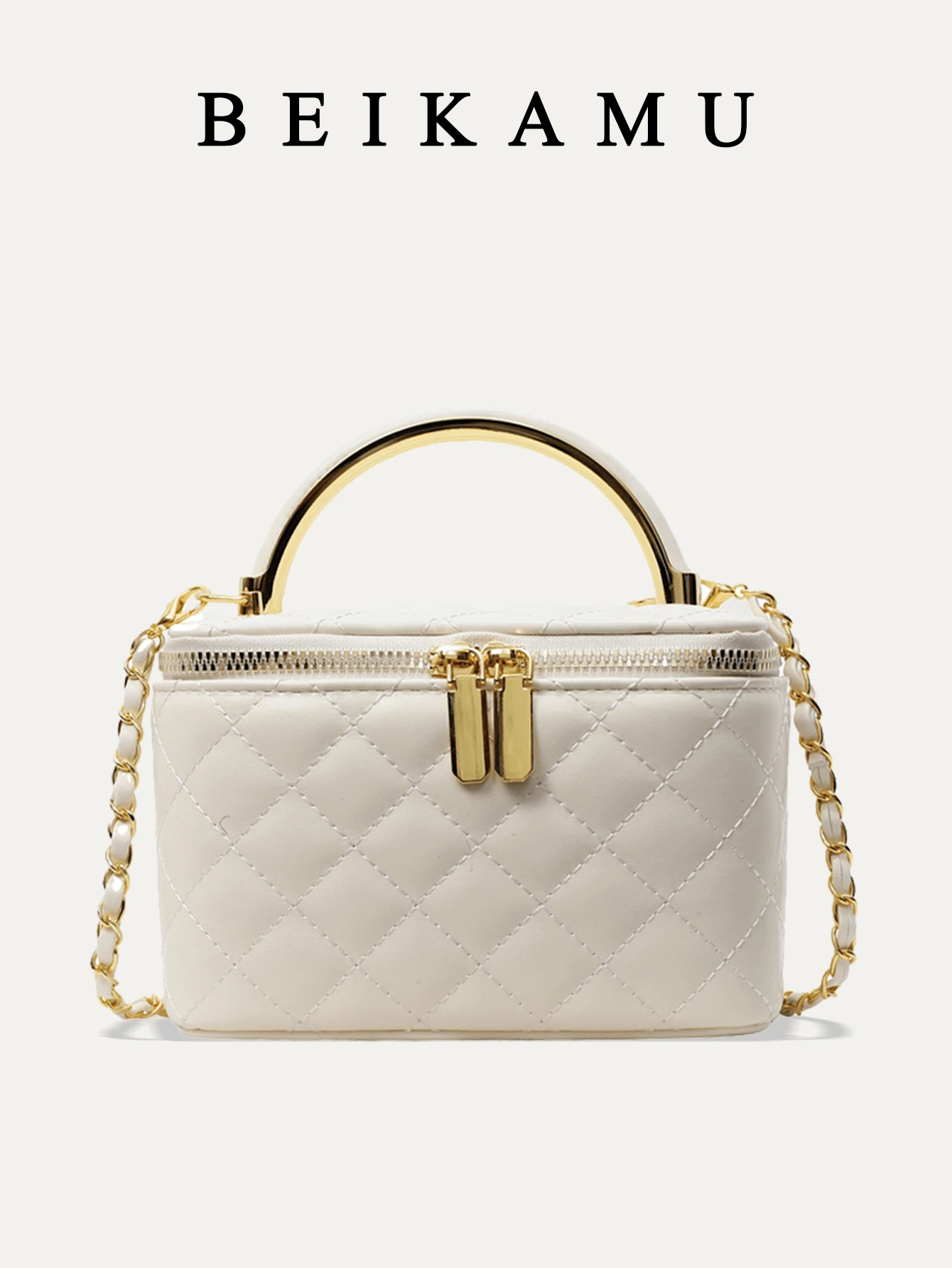 1 pieza Bolso en forma de caja con patrón de rombos de la marca BEIKAMU, monedero para maquillaje, elegante bolso bandolera con cadena para el hombro