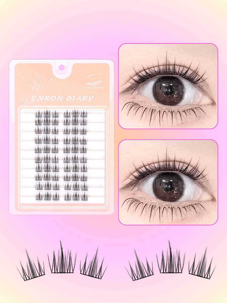 60 piezas/Paquete Pestañas postizas estilo dibujos animados lindos, Natural y Fino Rizo D, 11-14mm DIY Extensión suave de flores de camelias, Pestañas reutilizables de gran capacidad segmentadas
