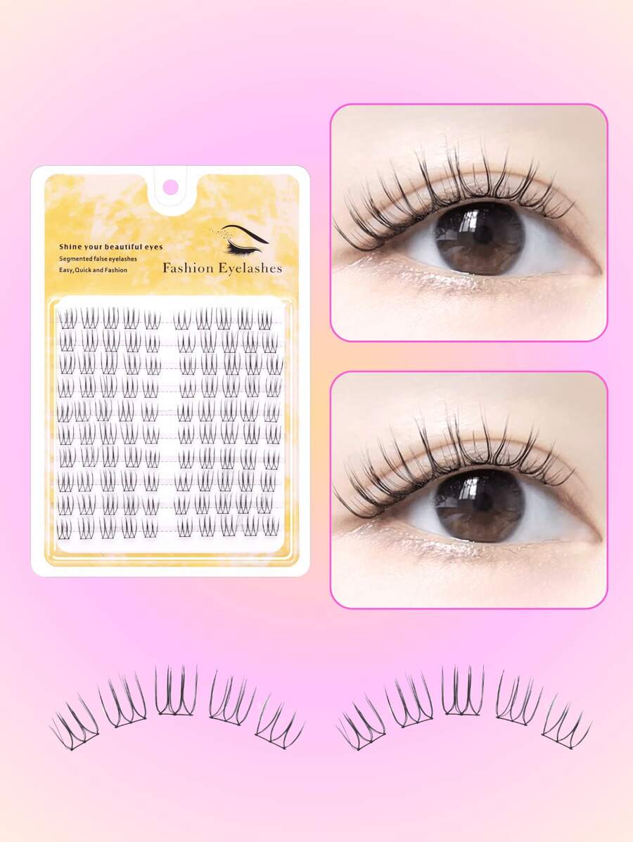 Set de 100 piezas de pestañas postizas coreanas de estilo kawaii en forma de U, natural, DIY, de 8-11mm, con rizo DD, tallo negro, perfectas para escenario, fiesta o festival
