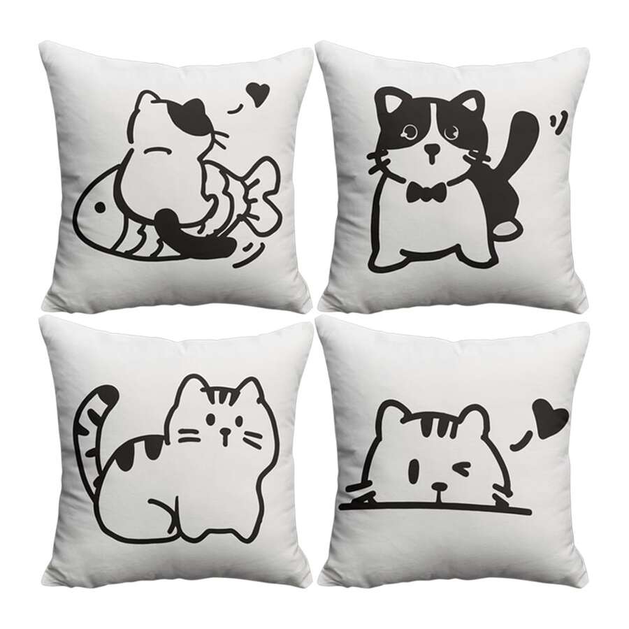 4pcs Cute Cat Pattern Pillowcase - Soft Plush Single-Sided Printed Pillow Cover Suitable For Sofa, Bed And Couch - Home Decor Without Pillow Insert - Add Comfort And Style To Your Sleep Space