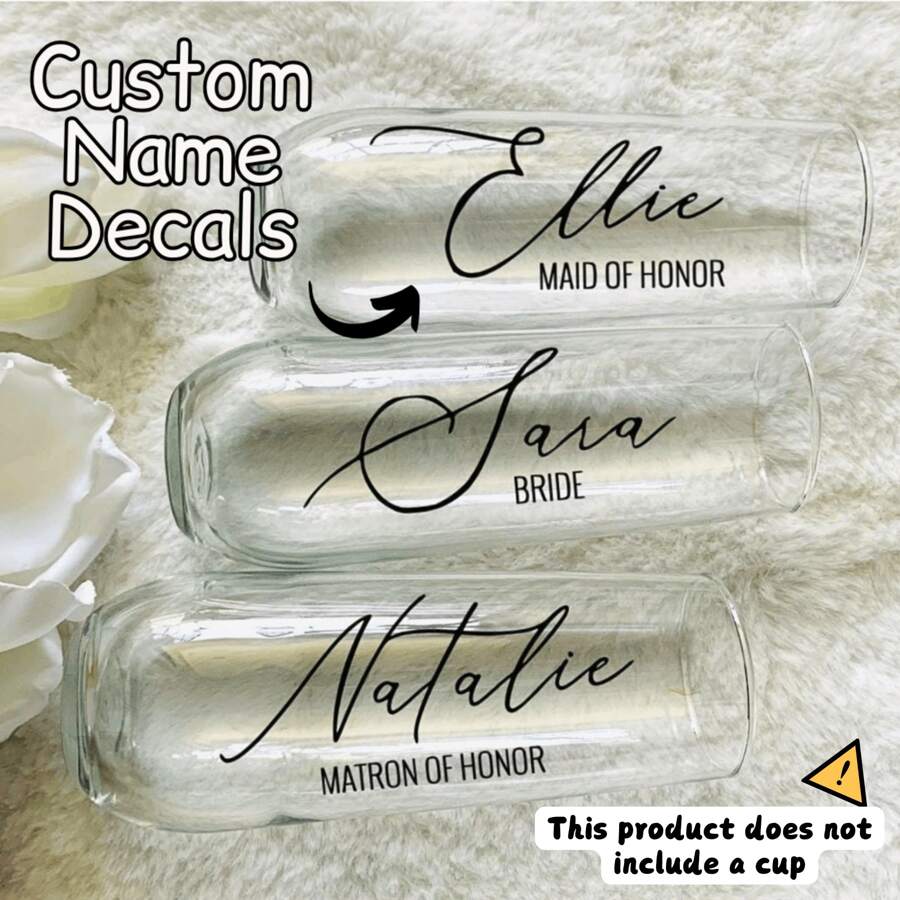 Personalisierte Glasaufkleber für Brautjungfern Gläser, Braut Gläser, Trauzeugin Gläser & Sektflöten - Individuell bedruckte Gläser für die Hochzeitsgesellschaft, Hochzeitsdekoration, personalisierte Geschenke, Valentinstag Geschenk, Hochzeitsgeschenke, Hochzeitszubehör, Geschenk für Brautjungfern, Weihnachtsgeschenk, Weihnachtsdekoration, Geschenk zu Thanksgiving, Neujahrsgeschenk, Party Dekoration
