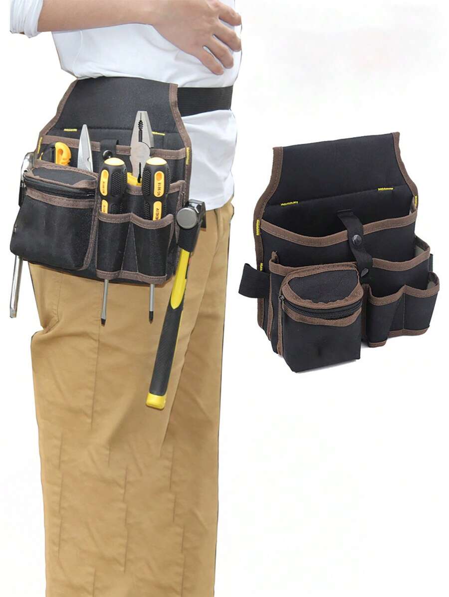 1pc Multifunctional Canvas Tool Storage Bag, Belt Electrician Tool Kit, Drill Waist Bag, Wrench, Screwdriver, Hardware Tool Bag, Storage Bag