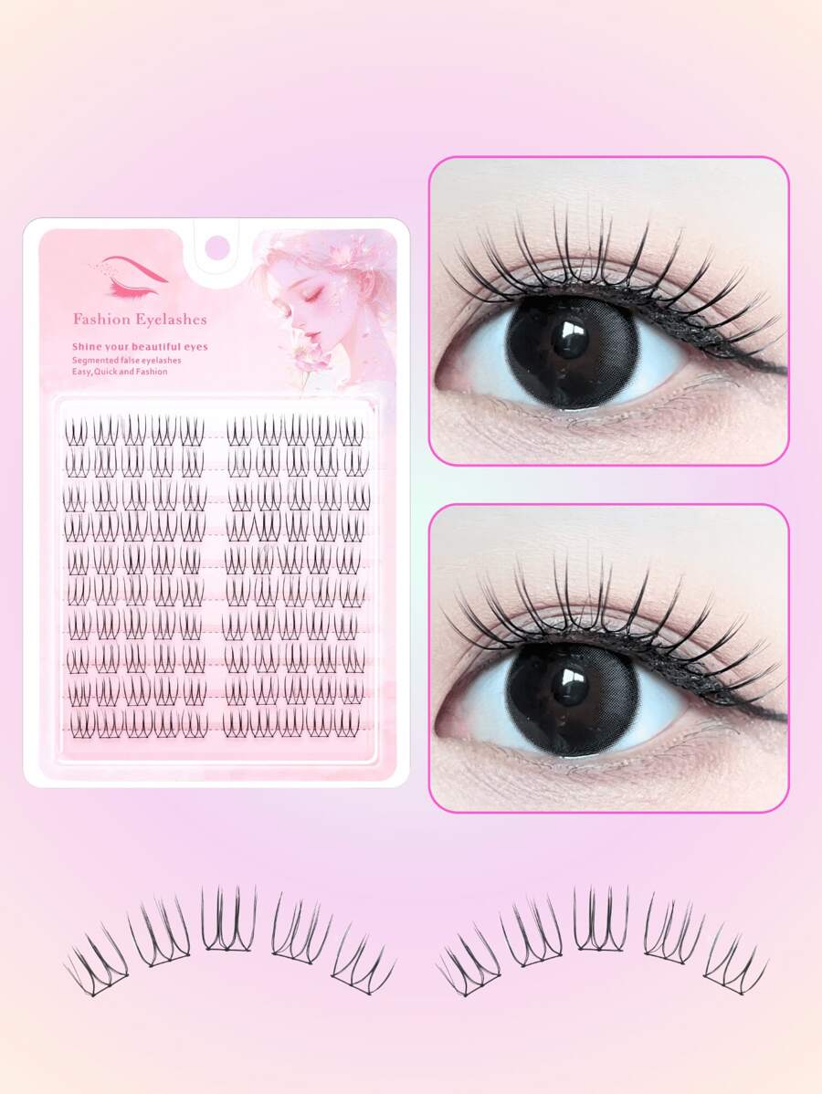 Paquete de 100 pestañas postizas individuales naturales, con forma de U y segmentadas, con tallo negro talla grande grueso inspirado en K-Pop, de 8-11 mm con estilo de manga y cola de pez, adecuadas para principiantes, pestañas reutilizables para efecto de maquillaje de muñeca