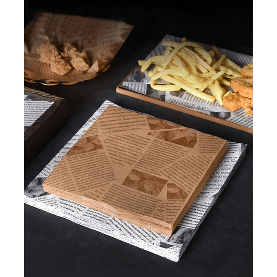 Newspaper Print Food Wrapping Paper, Vintage Style Deli Paper Sheets For Food Baskets, Greaseproof Food Liners, Perfect For Fries, Burgers, Sandwiches, And Bakery, Safe, Adds A Unique Touch To Food Presentation, Great For Restaurants, Cafes, And Home Use.