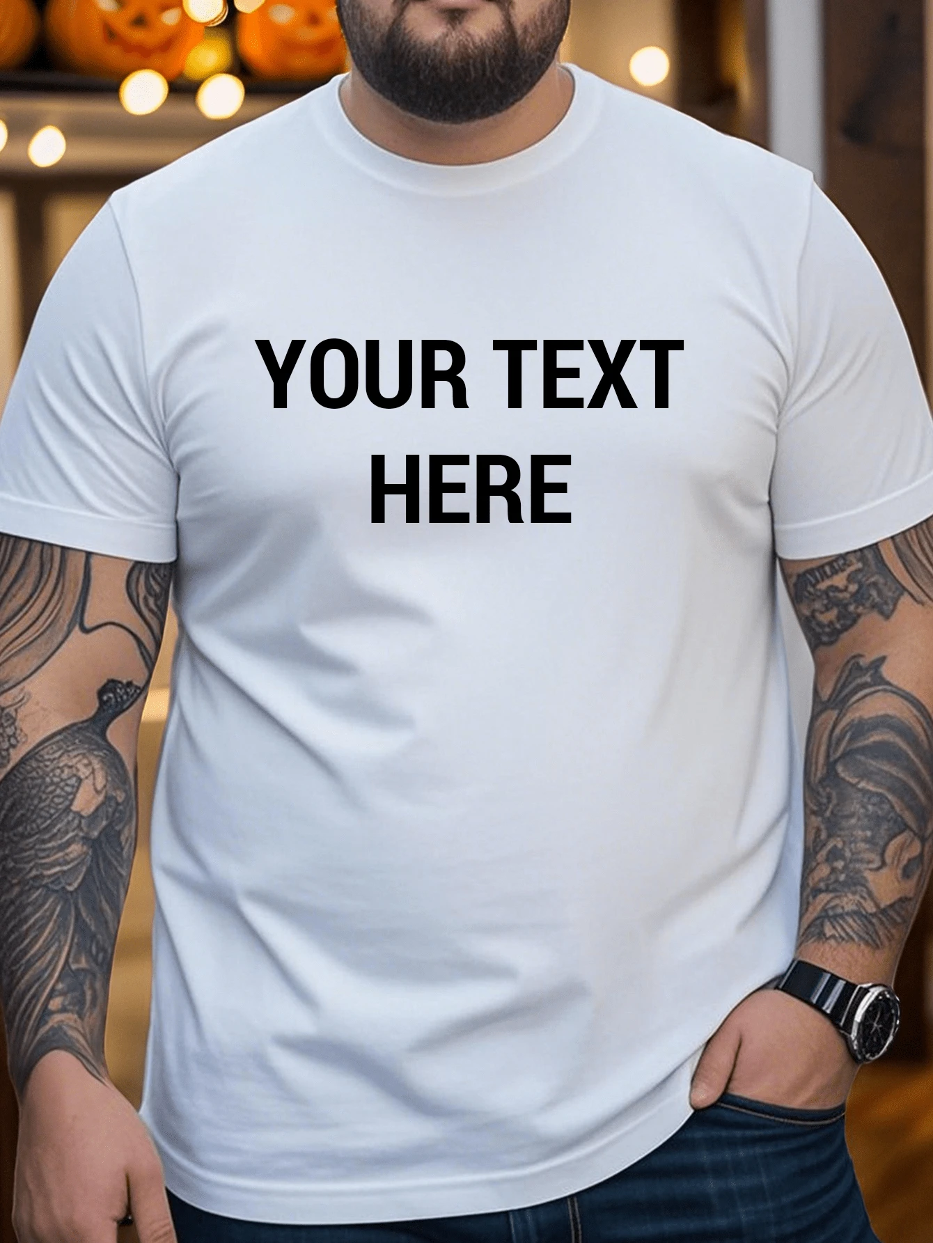 Customized Text Design Plus Size Men's T-Shirt, Custom Graphic/Text, Halloween Plus Size Men's Clothing, Summer Plus Size T-Shirt, Upload Your Text/Quote/Family/Logo/Pet Photo, Holiday Gift (Birthday/Father's Day/Valentine's), Team/Outdoor Uniform, Graphic Loose Fit Crew Neck Short Sleeve Plus Size Men's T-Shirt, Holiday Gift, Birthday Gift, Plus Size Men's T-Shirt, T-Shirt Graphic Customization, Summer Plus Size Men's Top
