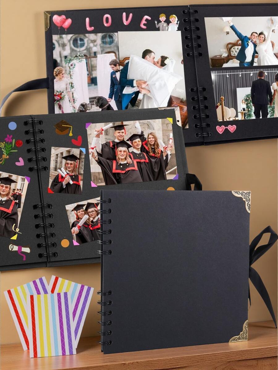 4Pcs Set Scrapbook Photo Album- (8"*8") 60 Pages Wedding Guest Book- Blank Black/Brown Kraft Paper With 3 Sheets Photo Corners- DIY Scrapbook Photo Album Photo For Graduation, Guests To Sign- Wedding Essentials Photo Album Scrapbook, Guest Book For Wedding Reception, Anniversary Handmade Graffiti, Family DIY Scrapbook, DIY Memory Book, Hardcover Album, Kraft Paper Memo, Birthday Holiday Gifts, Back To School