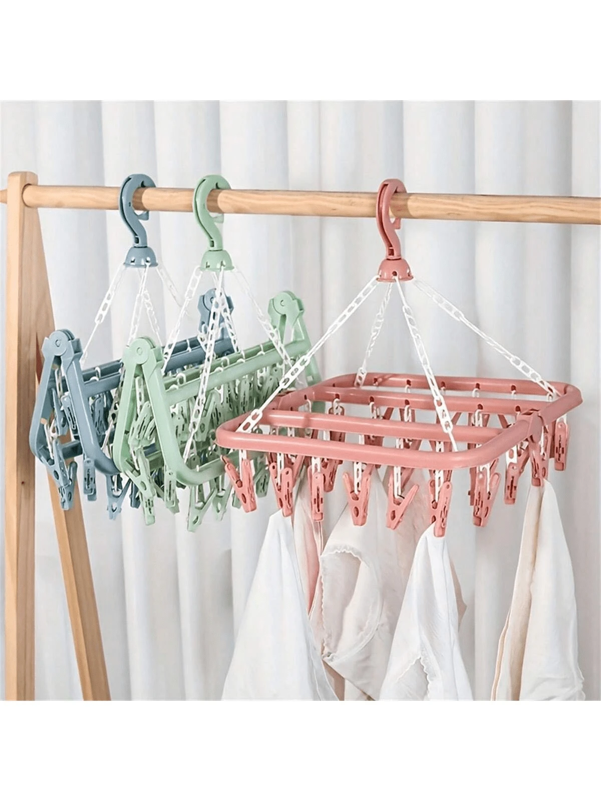Hanging Hanger, Folding Hanger, Multi-Function Drying Rack, Household Plastic Windproof Clip, Clothing Socks Multi-Clip Hanger