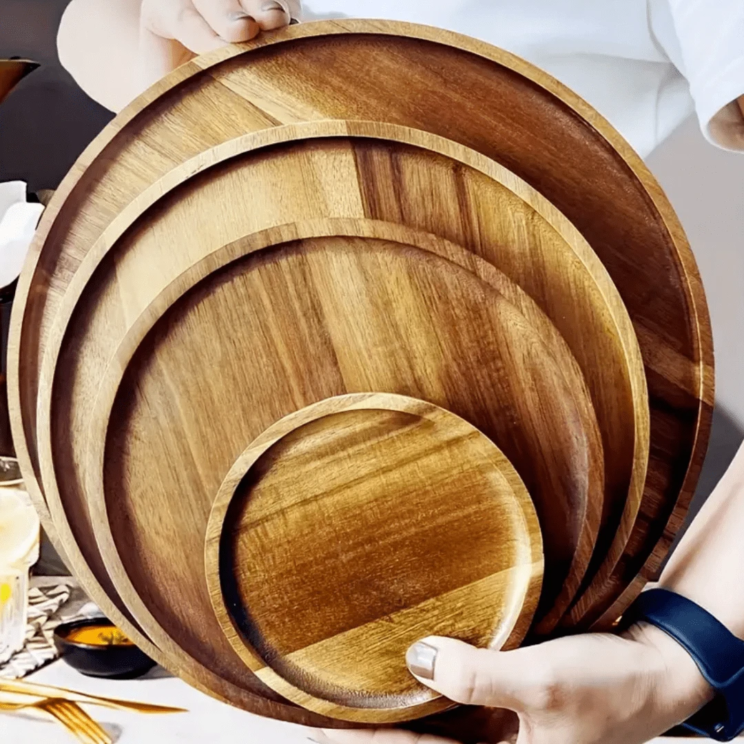 1 Stück Rosenholz Tablett, dekoratives Holztablett, Mehrzwecktablett, geeignet für Badezimmer Waschtisch, Schmuckaufbewahrung, Bauernhaus Kaffeetisch Dekoration, rundes Holztablett Haushaltessentielle, ideal für Feiertage oder Dining