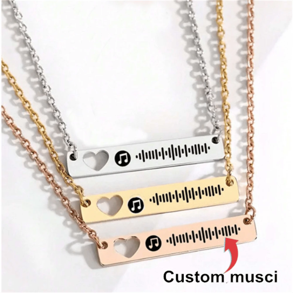 Customized Music Code Necklace, Custom Engraved Music Code Necklace, Personalized Stainless Steel Hollow Heart Rectangular Necklace, Customized Music Song Jewelry Unique Handmade Gifts Music Lovers Gifts Birthday Gifts Christmas Gifts