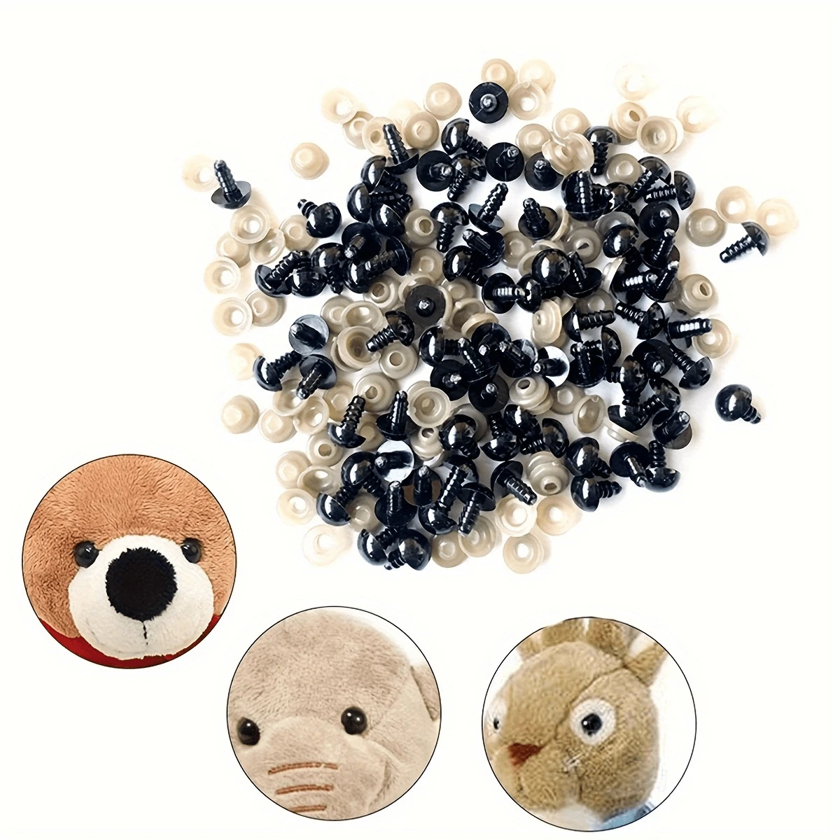 Value Pack 100pcs Black Plastic Threaded Eyes Animal Doll Teddy Bear DIY Craft Doll Accessories 10mm/18mm