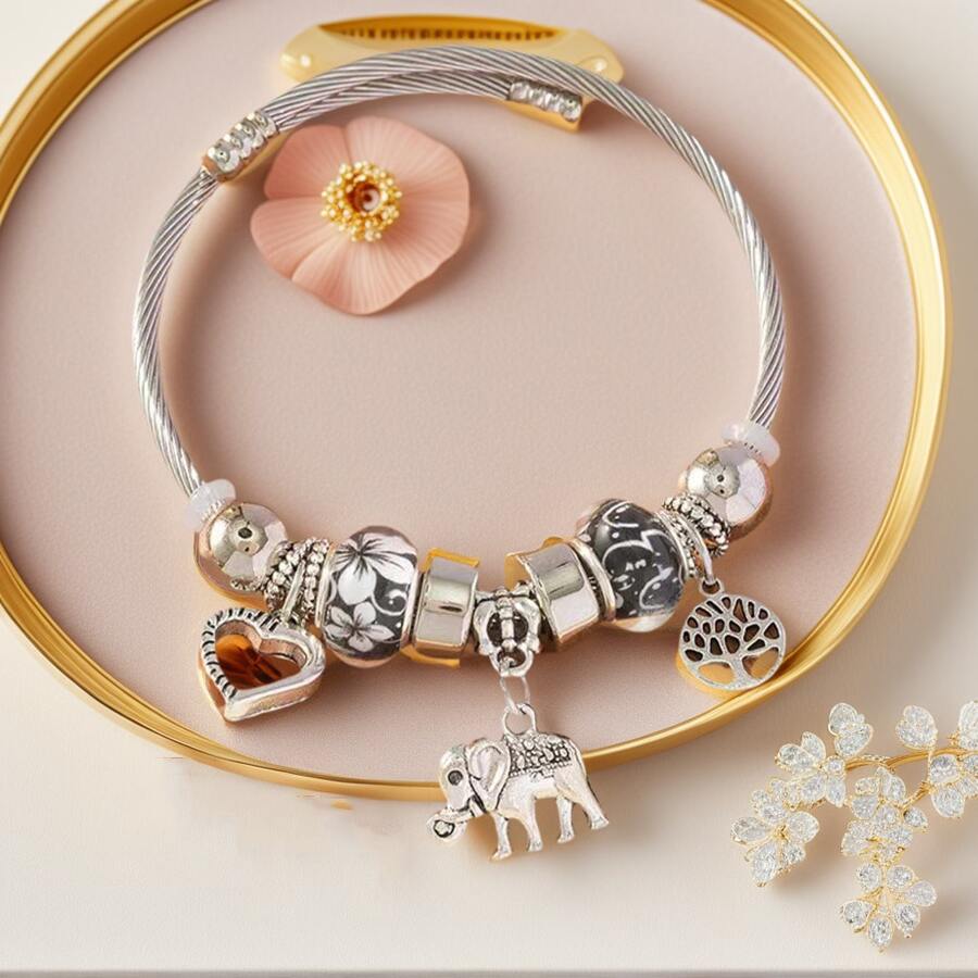 1pc Versatile DIY Bracelet, Fashion Personalized Charm Bracelet With Butterfly & Elephant Designs, Great Gift For Girlfriend, Suitable For Daily Wear, Wedding, Beach, Cute