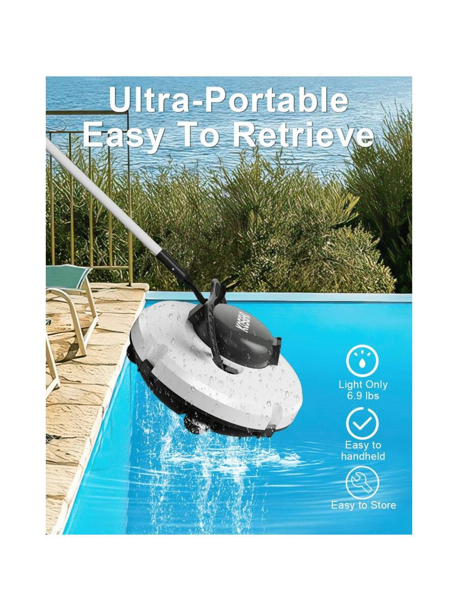 Kabellose robotische Poolreinigung, automatischer Poolsauger, 90-minütige Laufzeit, leistungsfähig, selbstparkend, leicht, ideal für flache/unterirdische Pools bis zu 20 Meter / 100 Quadratmeter