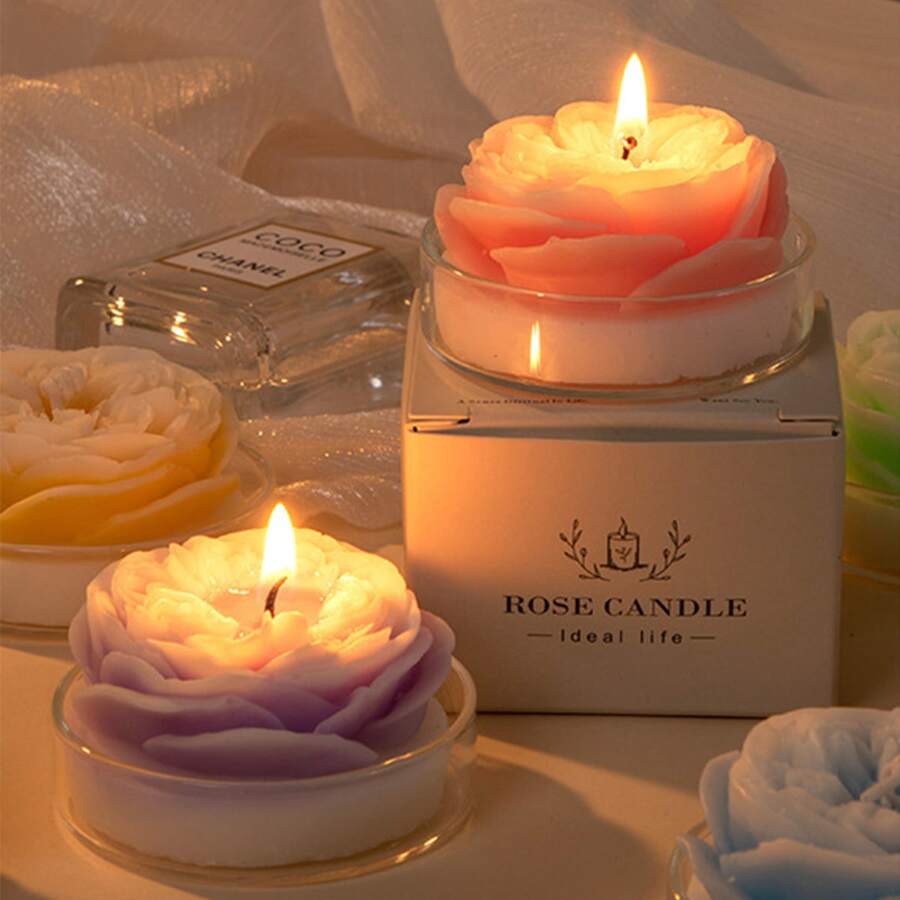 1 Pc Rose Flower Shaped Scented Candle,Handmade Aroma Soy Wax Decorative Candle For Table Photo Prop Birthday Gift,Prefect For Meditation Stress Relief Mood Boosting Bath Yoga