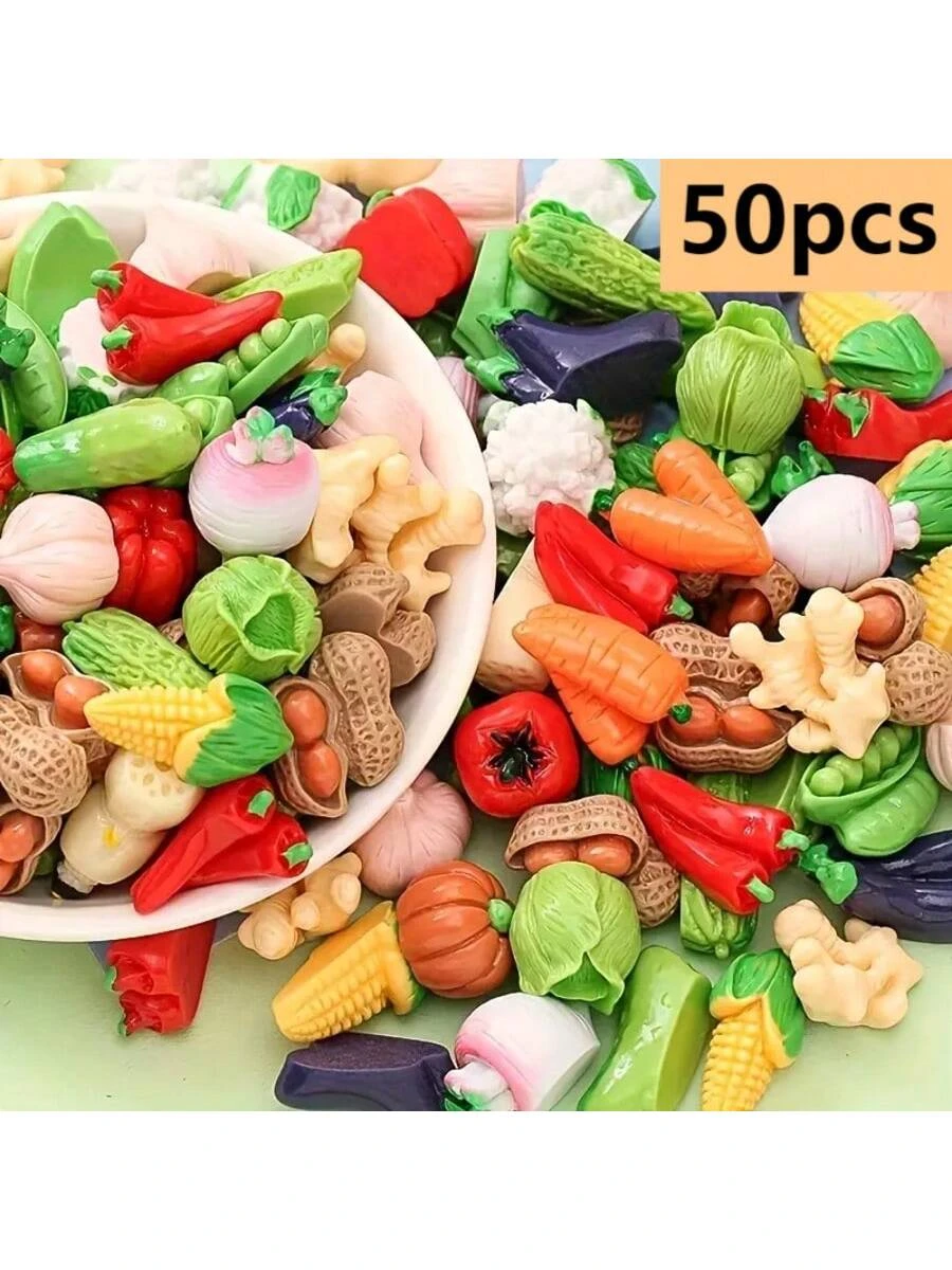10pcs/30pcs/50pcs Mini Fruit & Vegetable Resin Decor, Pumpkin, Corn, Chili Pepper, Peanut, Ginger Resin Small Models, Tabletop Decoration, Miniature Food Toys, Photography Props, Small Landscape Accents, Home Gifts, Party Favors