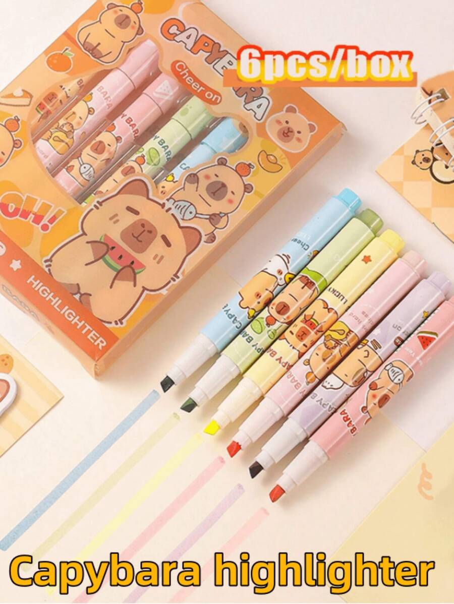 1 Stück/3 Stück/6 Stück/12 Stück bunte fluoreszierende Capybara Stifte, hochwertige augenfreundliche farbige Schreibstifte für Journaling (6 Stück/Box), schnelltrocknende Feinspitz Markierstifte, Umriss Stifte, kreative hochwertige Studenten Marker, permanente wasserfeste Reifen Graffiti Stifte für Textilien und Holz, geeignet für Kunst, Handwerk, Büromaterial, Geschenkverpackung, schreiben fließend