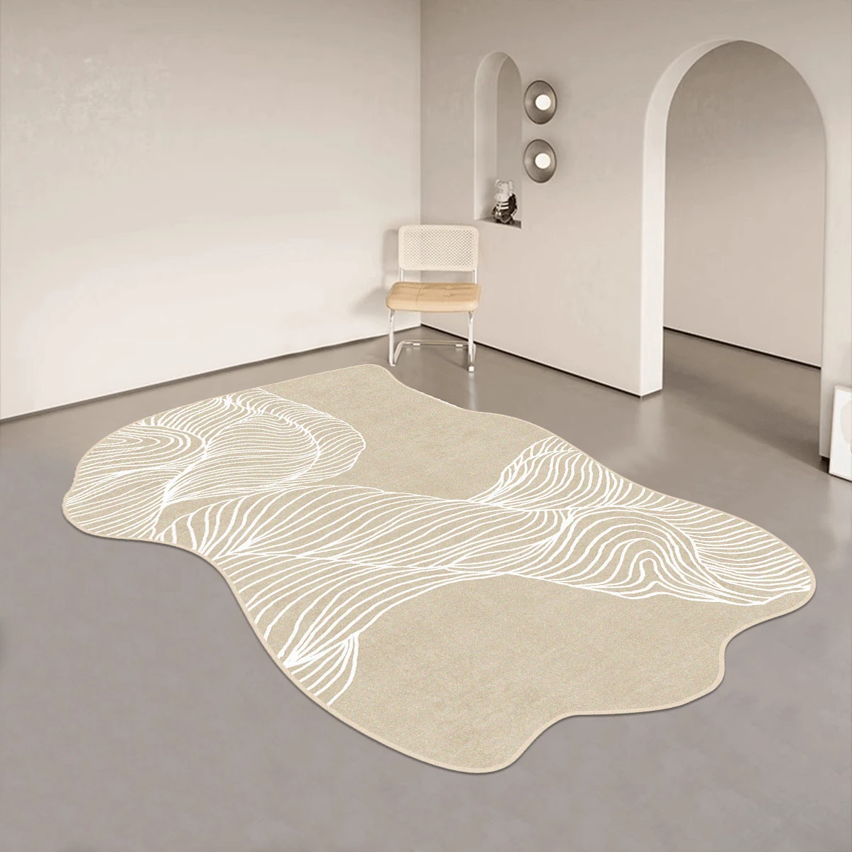 1 pieza Alfombra de área de felpa con estilo japonés asimétrico, suave y amigable con la piel para andar descalzo, patrón de líneas simples, estilo minimalista, adecuado para sala de estar, dormitorio, para cubrir toda la casa, cálido y acogedor, recomendado por bloggers de INS, lavable a máquina, piel sintética, el corte a medida puede tener una tolerancia de 1-8 cm