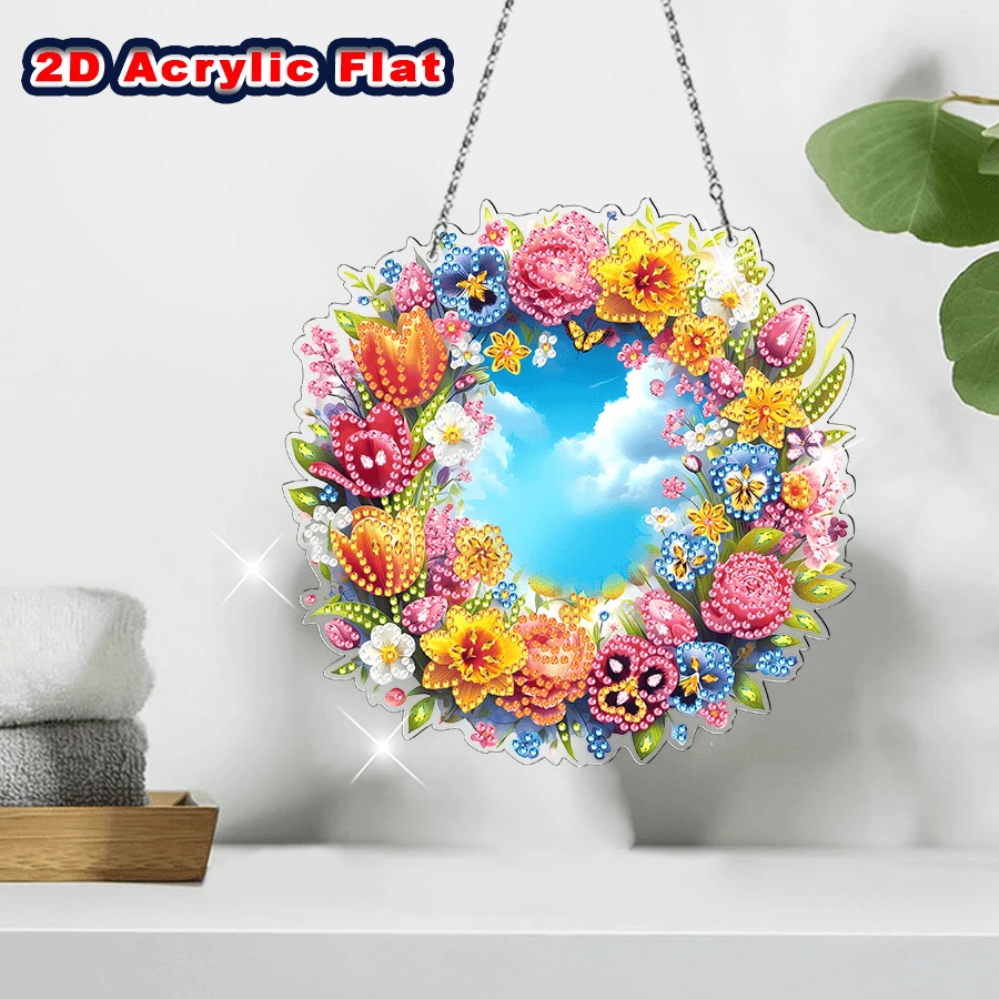 2D FLACH Sondergform Kristall Diamant eingebettetes Kunstwerk Dekor Set, einseitig Kranz Thema Dekorationen, Acryl Heim Dekor Anzeige Schild, Handwerkskunst, Feiertagsgeschenke, geeignet für Schlafzimmer, Büro, Wohnzimmer, Arbeitszimmer