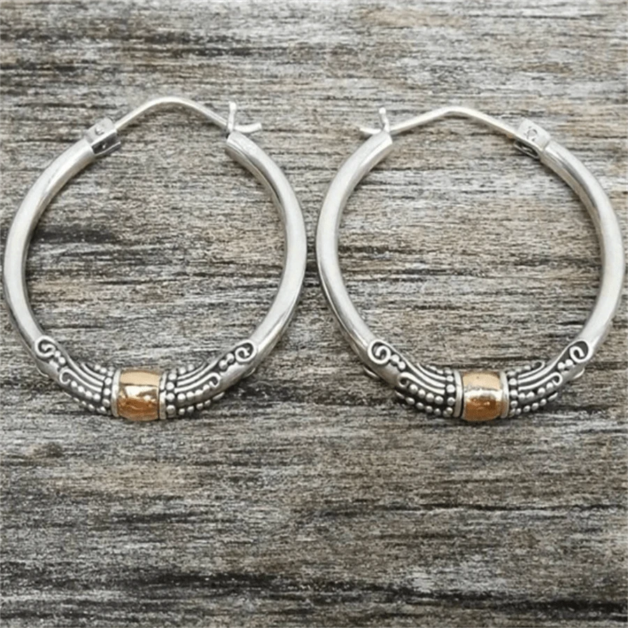 1 Paar Vintage-Kreismuster eingravierte Creolen, Boho-Stil Zinklegierungs-Schmuck, modisches Geschenk für Frauen