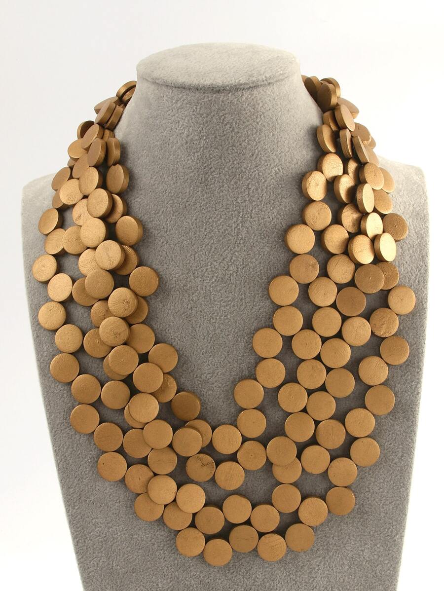 1 colar luxuoso de contas de madeira assimétricas, estilo boêmio, multicamadas, cor cobre, adequado para festas e reuniões formais femininas