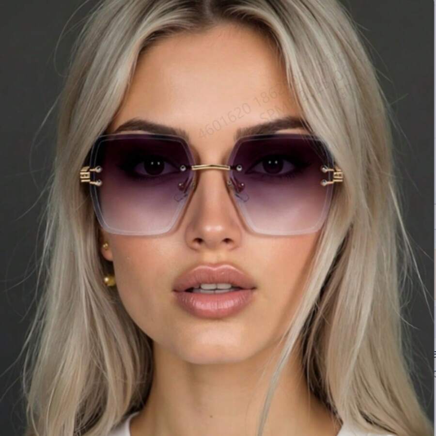 1pc Women's Frameless Metal Non-Mainstream Fashion Glasses, Square Shape For Street And Party