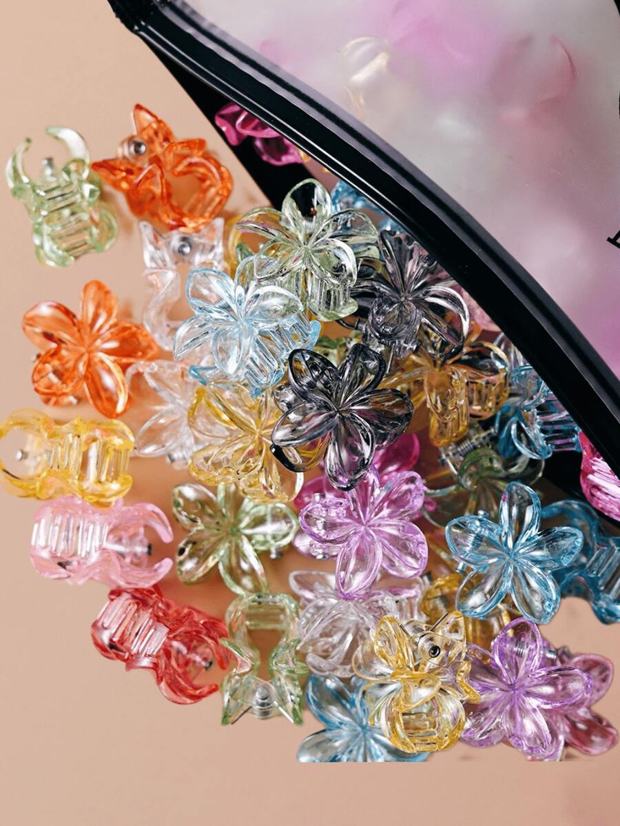 20pcs Cute Mini Hair Claw In Macaron Colors - Transparent Small Hair Gripper For Daily Use Fashion Hair Accessories Flower Claw Clips Elegant Hair Clip