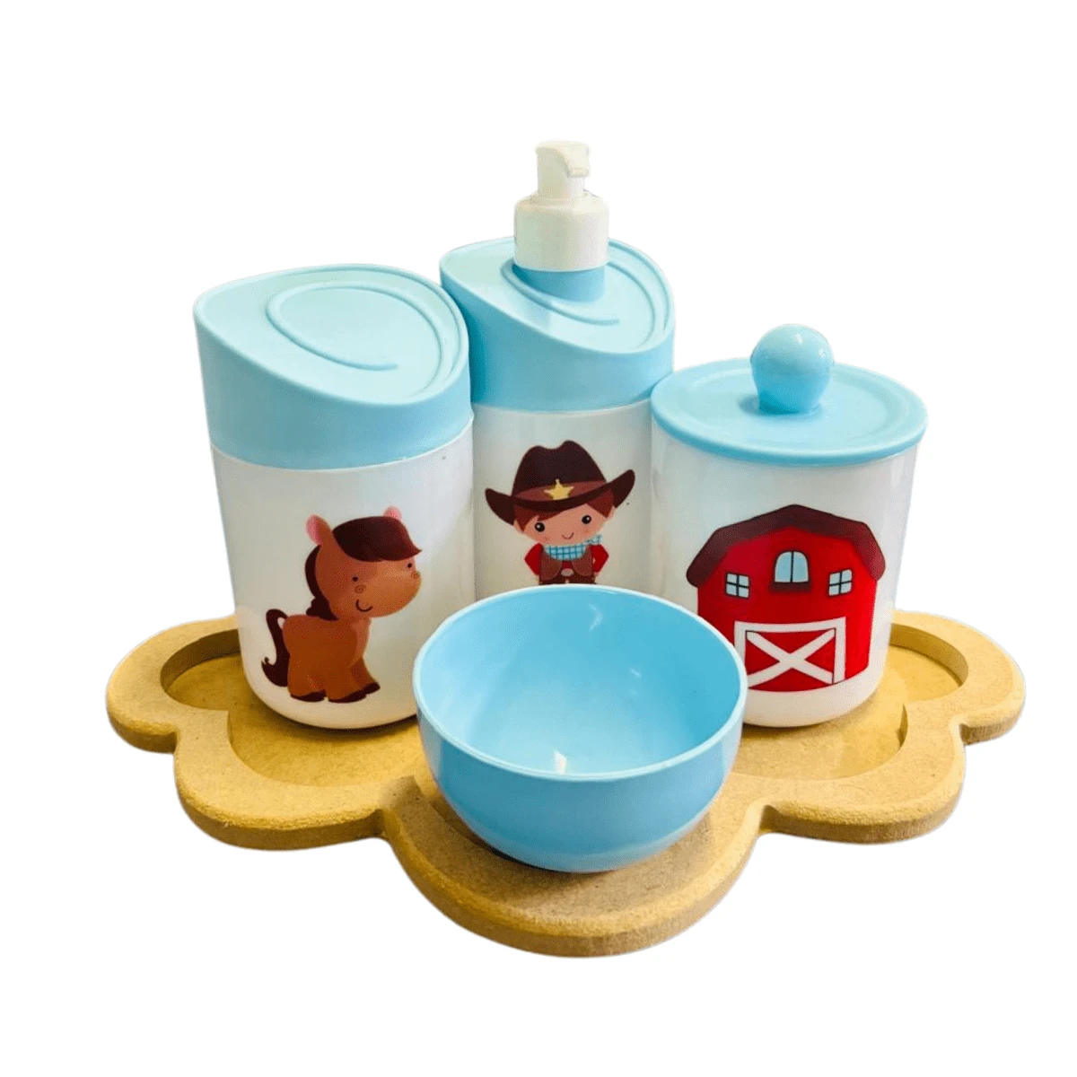Kit Higiene Baby Cowboy Menino c/bandeja nuvem crua