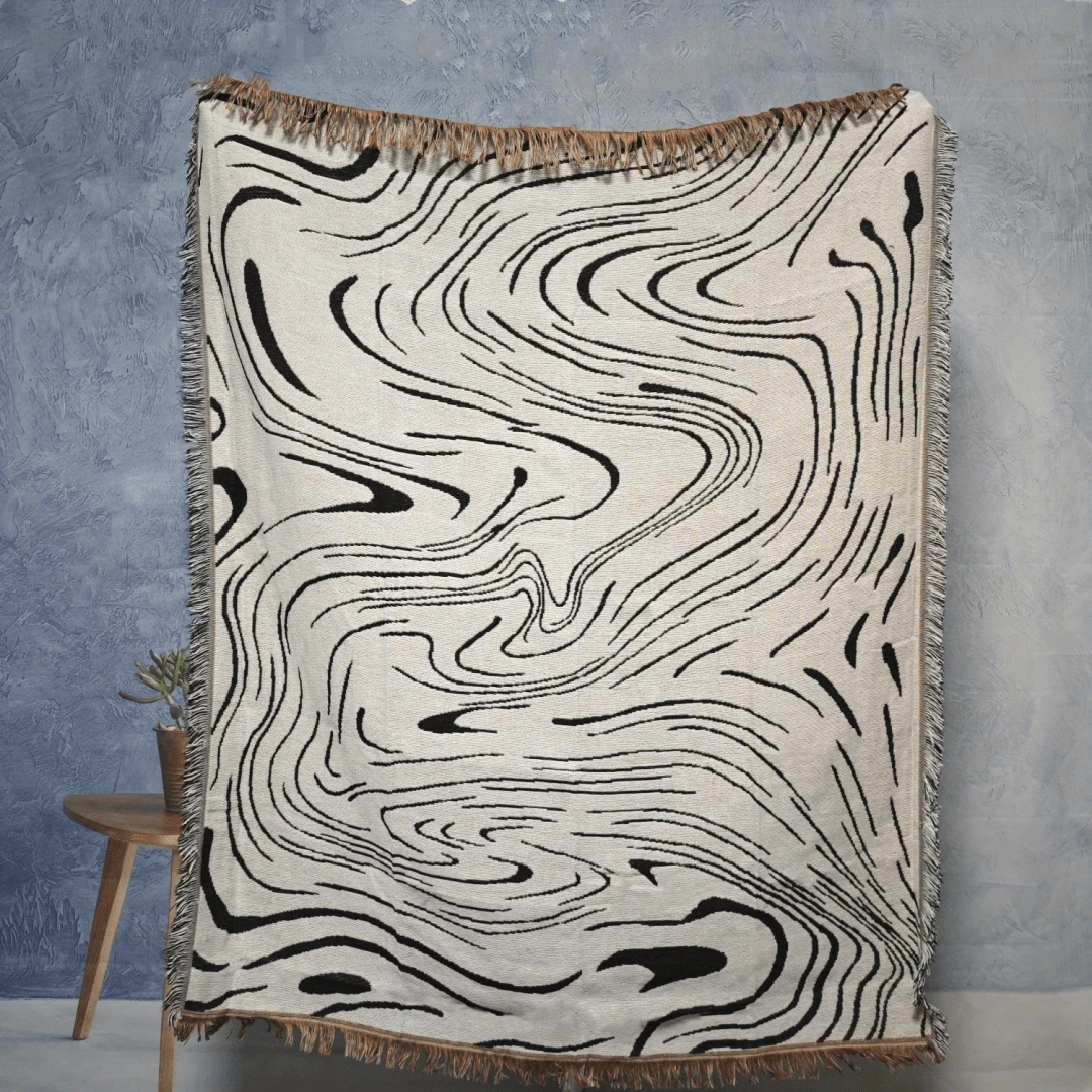 1pc Ripple Pattern Fringed Woven Blanket, Suitable For Sofa, Nap, Air Conditioning, Car, Wall Hanging, Picnic, Camping, Thick & Soft, Washable, Colorfast & Pill-Resistant, For Home Decor & Outdoor Use