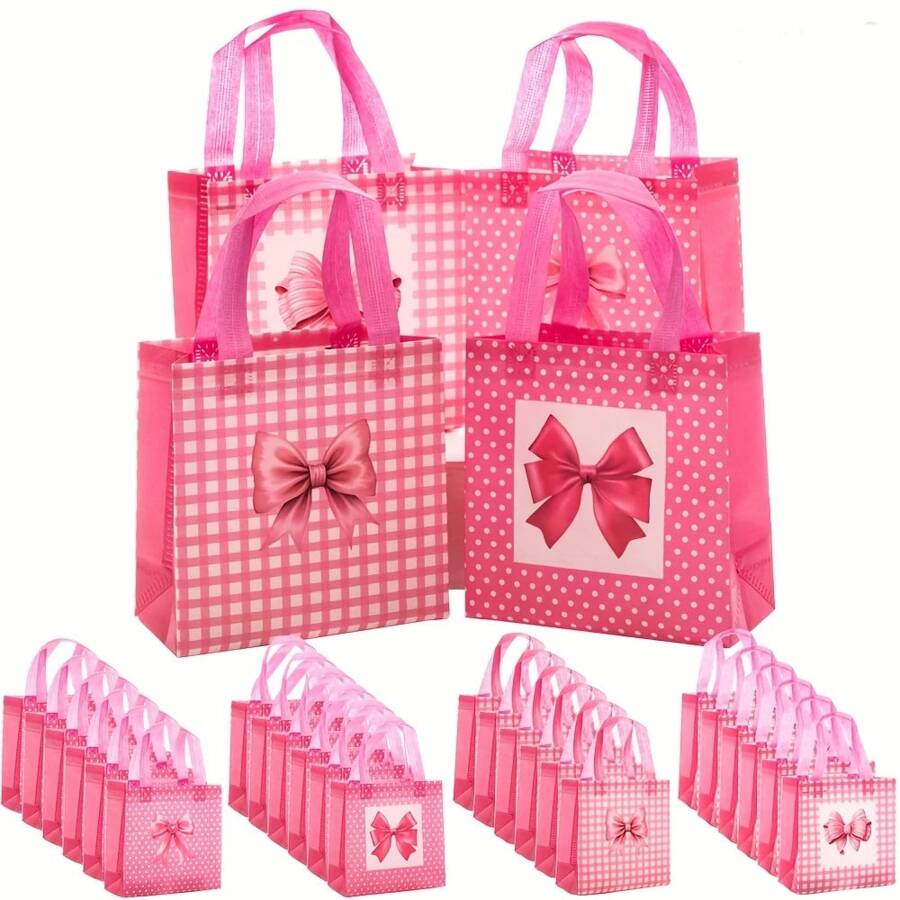 24/12 Stücke Set rosa Schleifen Tragetaschen - wiederverwendbare Vliesstoff Geschenktüten für Partys, geeignet für Geburtstag, Hochzeit, Jahrestag - hergestellt aus Polyester und PP, perfekt als Weihnachts-, Thanksgiving-, Valentinstags- oder Muttertagsgeschenk