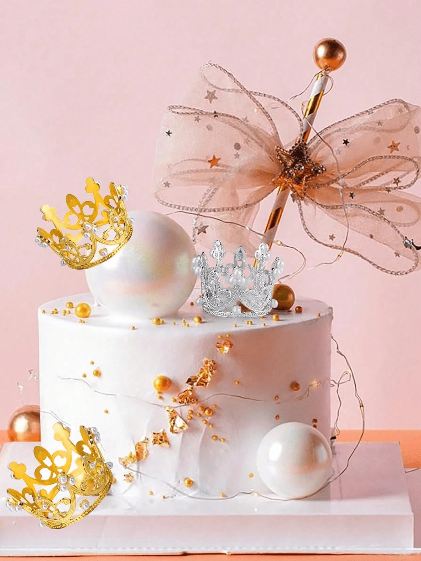 A Mini Crown-Shaped Cake Decoration, Pearl Crown Cake Decoration, Suitable For Birthday Cake Decoration, Flower Arrangement, Birthday Parties, Wedding Parties, And Christmas Decoration
