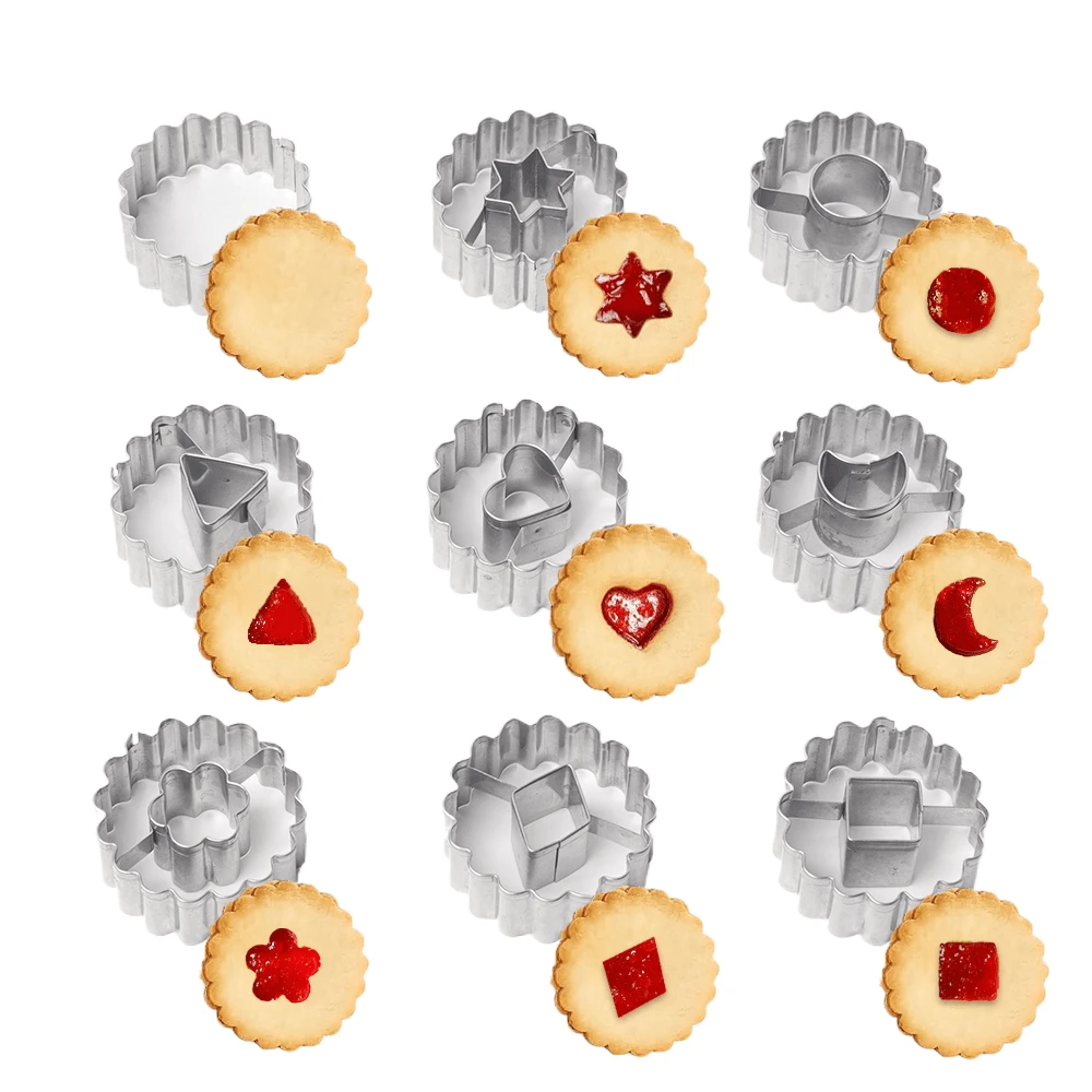 Ensemble de découpoirs à biscuits à bord ondulé, 9 pièces/set, moule à pâtisserie, outil de décoration de gâteau, pour la découpe de fondant, pain, sandwiches, gelée, fromage, fruits mous, crêpes, savon, argile d'artisanat, cadeau de cuisson DIY