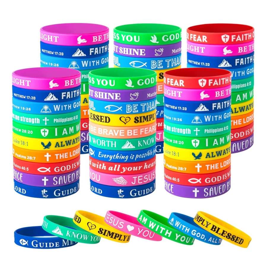 Bible Verse Bracelets – 20/40/60pcs Silicone Bracelets Bulk Jesus Bracelets – Cute Christian Bracelet Colored Wristbands – Comfortable And Lightweight – Perfect Gifts For Men, Women,Mini Jesus,Christian Dress,Jesus Gifts