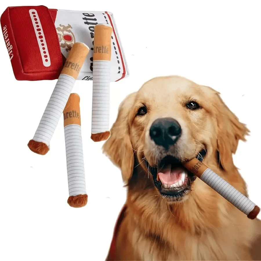 Conjunto de juguetes interactivos con forma de tabaco resistente a mordeduras, juguete de peluche para perros con chirrido, adecuado para el crecimiento de los dientes, aliviar el aburrimiento y la salud bucal