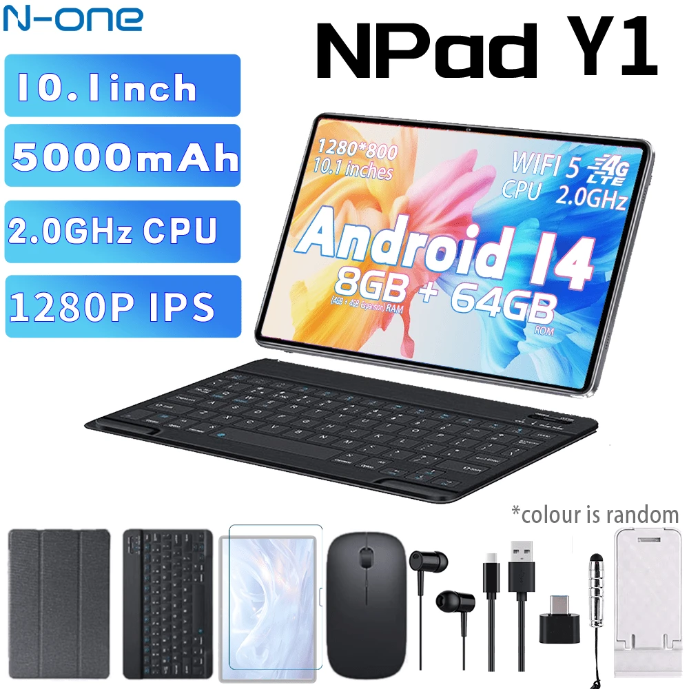 N-one N-One NPad Y1 Tablet / CPU UNISOC / Android 13 / 4GB (LPDDR3) + 64GB (eMMC) / Pantalla táctil IPS de 10.1'' (1280*800) / 5000mAh / WIFI5 2.4GHz + 5GHz (SIM no soportada) / Tablet WIFI / Soporta expansión de 1TB SD / Cámara 5MP + 2MP / Vidrio templado y funda gratis
