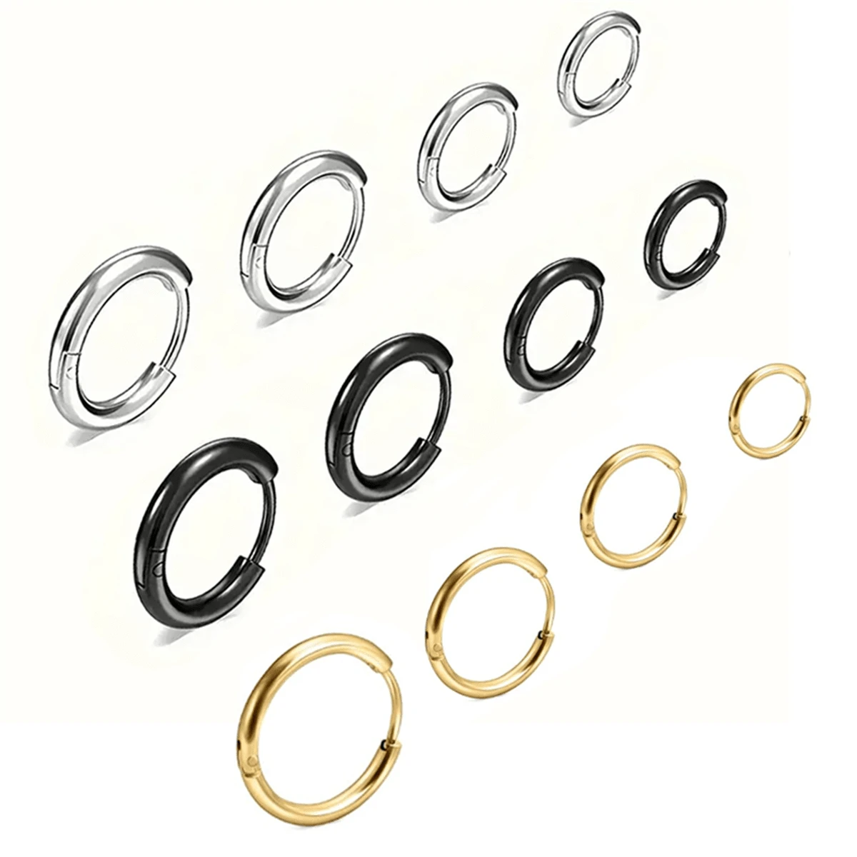 3 Pcs/Set Simple Fashion Stainless Steel Ring Earrings Ear Buckle Suitable For Men And Women All-Matching Ear Ring Earrings DIY Accessories