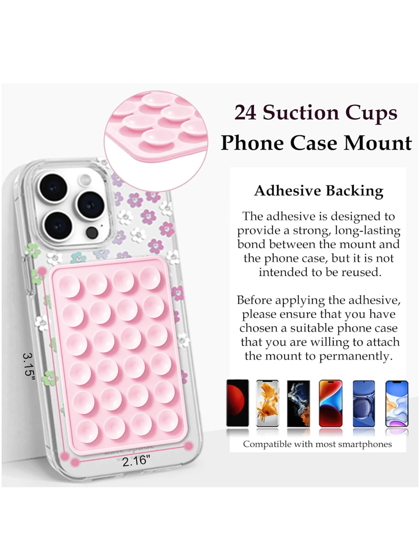 1pc/4pcs Silicone Suction Phone Case Glue Mount | Hands-Free Accessory For Selfies And Videos | Sticks To Windows And Other Surfaces | And Android (Pink)