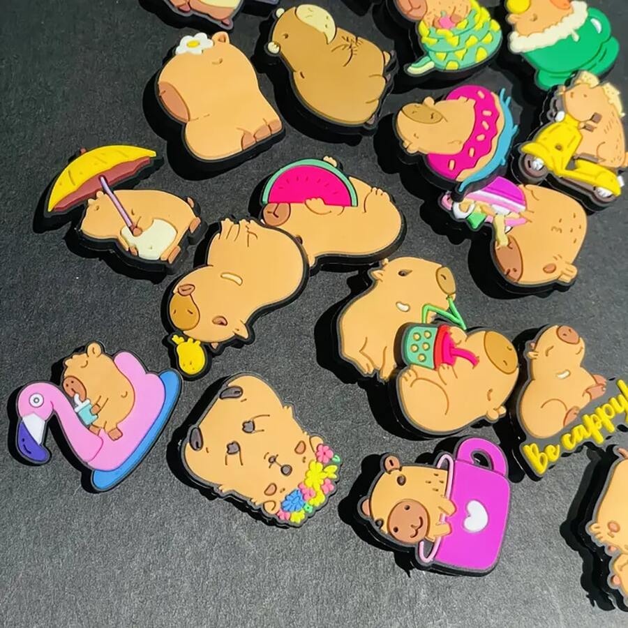 20 piezas de accesorios para zapatos de capibara de dibujos animados, decoración de sandalias de PVC - Regalos de adornos para zapatos