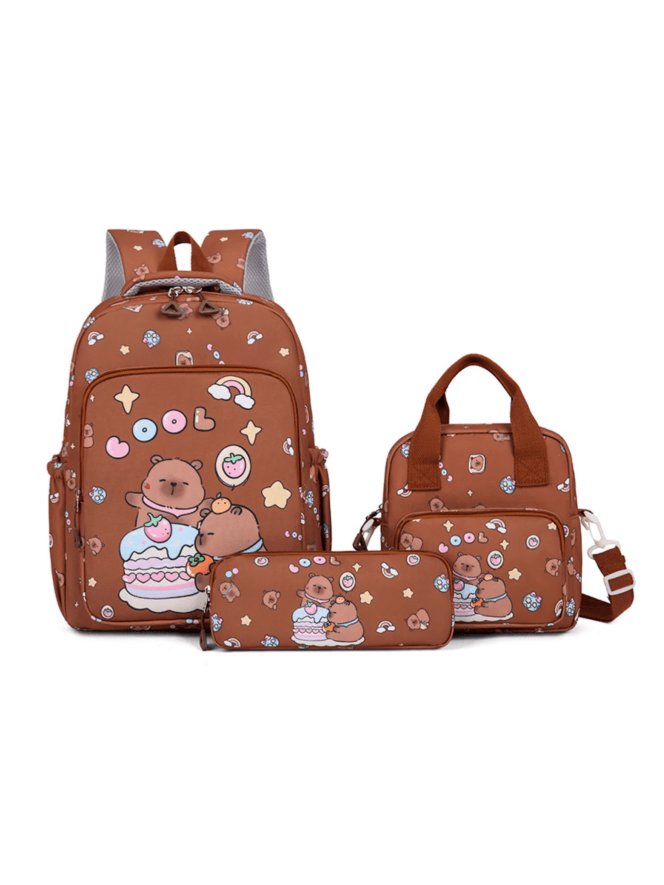 3pcs Set Cartoon Capybara Backpack Travel Bag With Large Capacity, Durable & Multifunctional