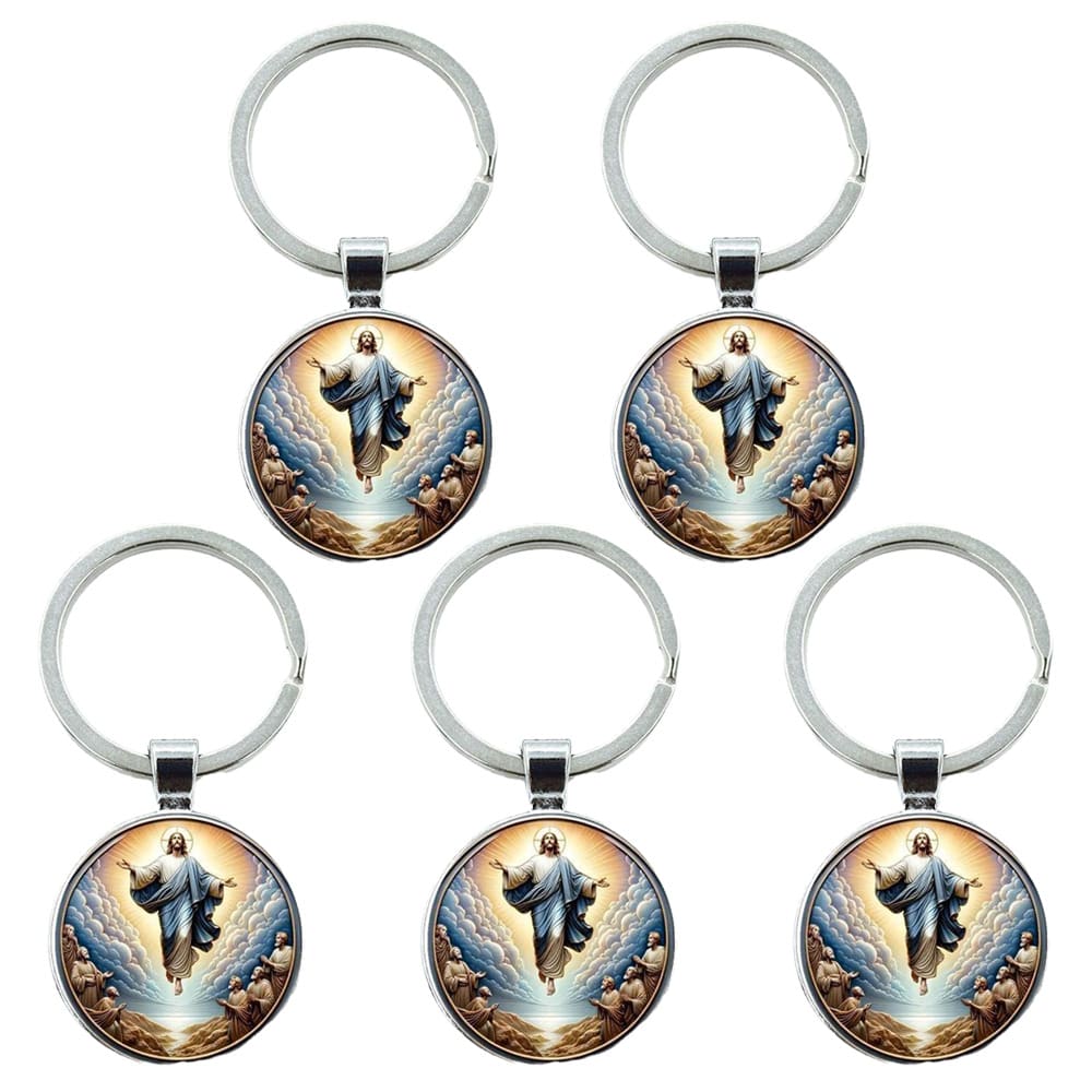 5 Stücke Jesus Schlüsselanhänger, kreatives elegantes kleines Geschenk Schlüsselanhänger, gläubiger Mensch unter leuchtendem Schlüsselring, bedruckter Prozess, kulturelles und segnendes Geschenk, geeignet für tägliches Tragen am Rucksack für die Schule