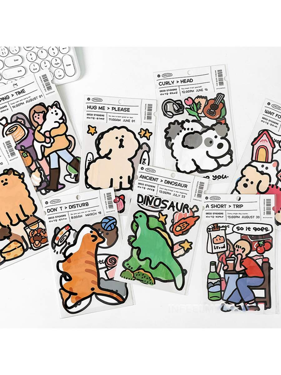 1 pezzo - Adesivo decorativo in carta sintetica a tema cartone animato, adesivo decorativo per borse Guka, per telefono cellulare, computer, valigia, tablet, con divertenti adesivi multipli di cani e gatti